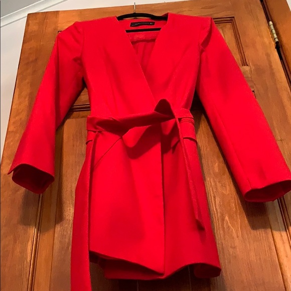 Red Zara Tie Waist Blazer - Picture 3 of 4